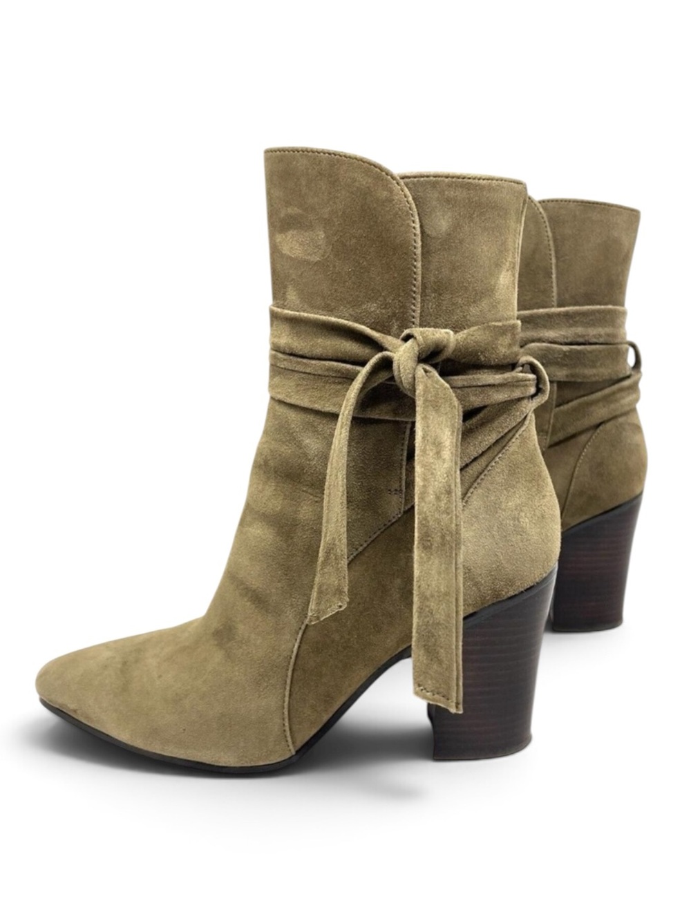 BANANA REPUBLIC Suede Bow Boots Olive Green Block Heel Women's Size 6